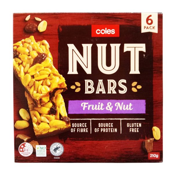 Coles 6 Nut Bars Fruit and Nut Cereal Bar 210g For Discount