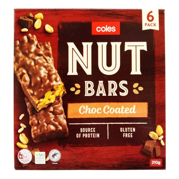 Coles 6 Nut Bars Chocolate Coated Cereal Bar 210g on Sale